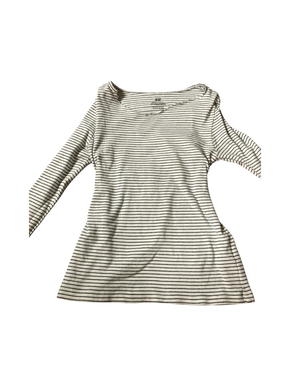 H&M Black White Striped Long Sleeve Top Women's M Cut Out Neck Organic Cotton